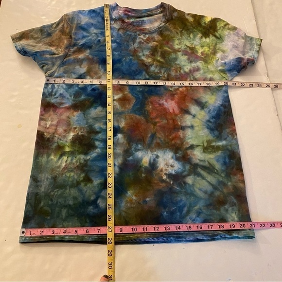 Handmade Tie Dye Tee T-Shirt Mens Large Unisex Green Blue Brown 90s Grunge Shirt - Picture 6 of 9